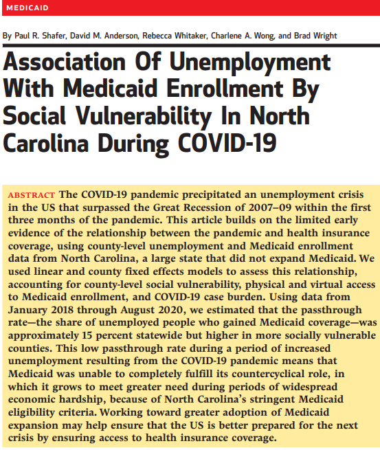 Association of Unemployment with Medicaid Enrollment