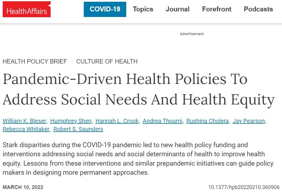 Pandemic-drive health policies to address social needs and health equity