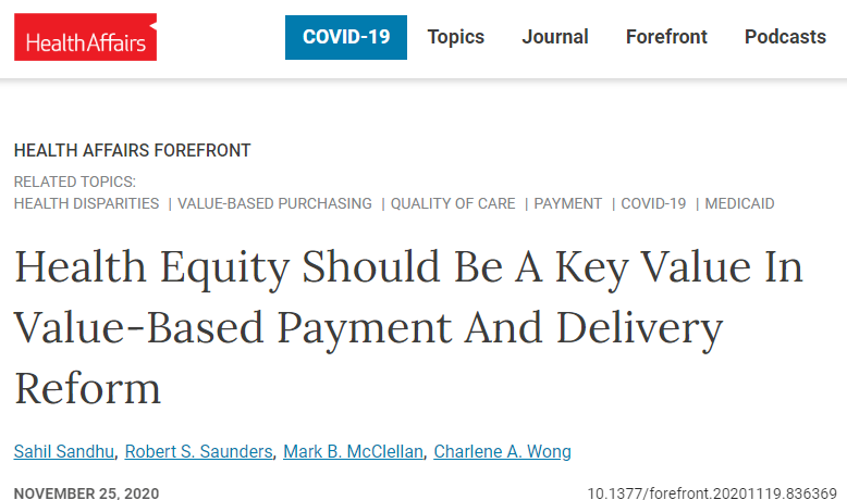 Health Equity Should be a Key Value in VBP