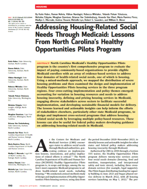 Addressing Housing-Related Social Needs through Medicaid: Lessons from North Carolina's Healthy Opportunities Pilots Program