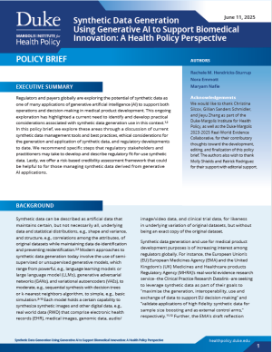 Synthetic Data Generation Using Generative AI to Support Biomedical Innovation: A Health Policy Perspective first page